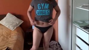 Stepson cums on my tits watching me put my huge dildo in