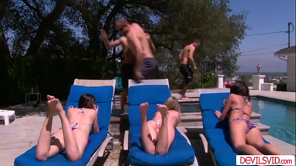 Big tits girlfriend joins neighborhood swinger sex party