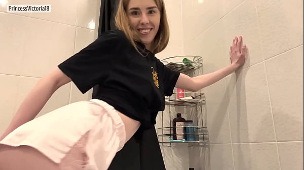 Horny Waitress in Restaurant Restroom Masturbates and Sucks Cock