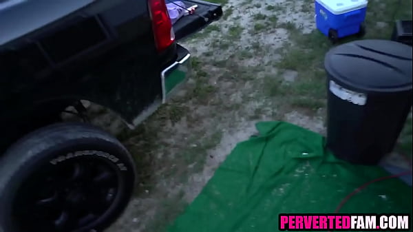 Trashy teen fucks with stepdad outdoor