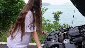 Broke Down on the Highway and Fucked My Helper in the Car