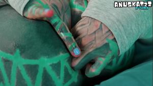 Skinny Tattooed Slut’s Anal Masturbation: Fingering and Toys Stretch Her Tight Asshole