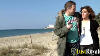 Brunette Arahnea with natural tits gives a deep blowjob and fucks