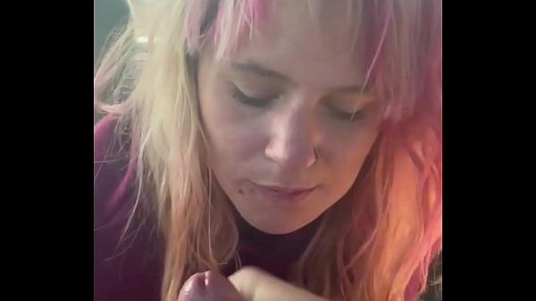 Pretty hooker gets on her knees to suck dick in the backseat of a car and takes a load in her whore mouth
