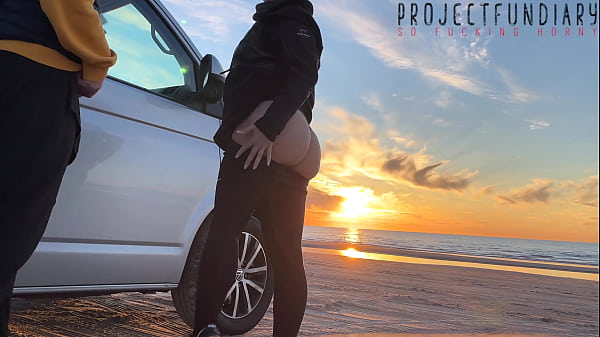 magical sunset sex at the beach – risky public quickie with girl in tight yoga leggings, projectfundiary