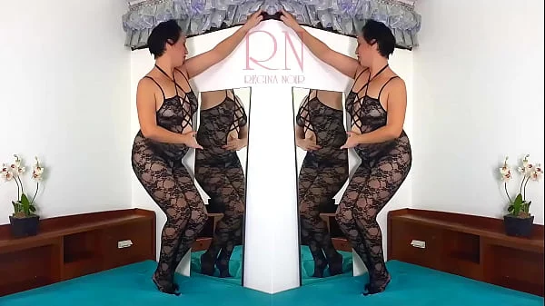 Black body stockings. Slut with mirror posing in black mesh body lingerie Sexy lingerie. MIX 1