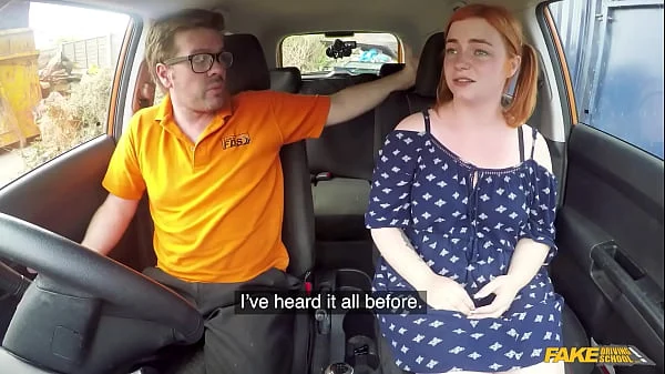 CURVY ginger riding a big dick in a car and let’s him cum in her mouth – Fake Driving School