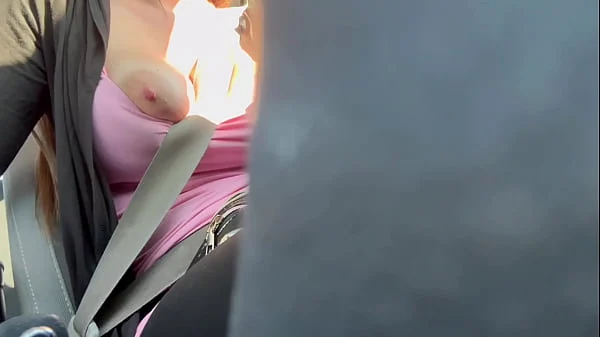 Italian Big tits Milf Artemisia Love Hot solo Car ride flashing big horny tits and nipples