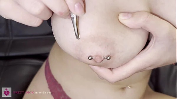 Pulling hair with tweezers on natural tits! BDSM! Pain! FREE!