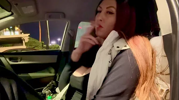 Italian Big tits Milf Artemisia Love Hot Solo Smoking Fetish in the car and quick boobs flashing