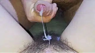 Cumming on very hairy pussy