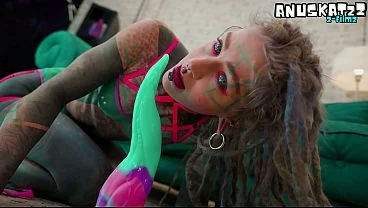 Ink-Covered Beauty Solo Anal Toy Play in Lace Lingerie