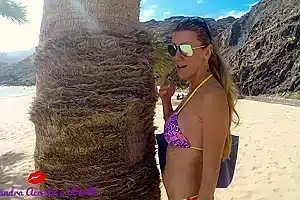 Pretty Trans Girl In Bikini Masturbates In The Car