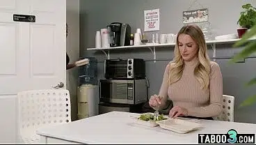 Charming blonde lesbian Emma Hix eating her teen coworkers juicy pussy