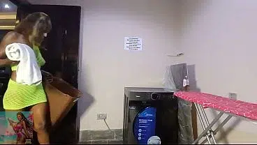 Ebony Goddess Squirt & Fuck Dildo Under Water Hose in Laundry Room