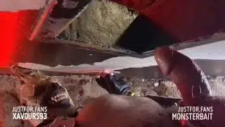 Gnoll Were Hyena Man fucks throats in glory hole two guys share his monster dick.