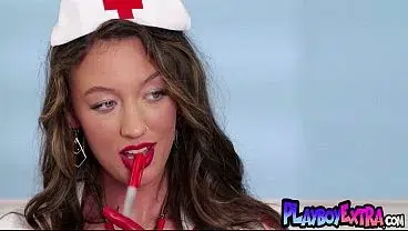 Bombastic brunette teen nurse Kelsey Joan taking off her slutty uniform