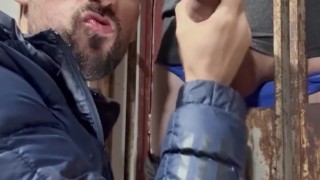 hot daddy jerking off a straight guy with monster cock