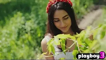 Petite Russian MILF shows of petite body and small tits girl posed outdoor