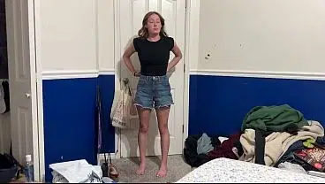 Shy Redhead Strips to Lingerie Then Covers Up Before Going Fully Naked – Amateur Tease