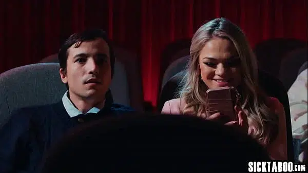 SickTaboo.com – Sexy babe Athena Faris swallowed partners huge and hard dick during movie in the cinema and rode it after blowjob and he liked her tight pussy