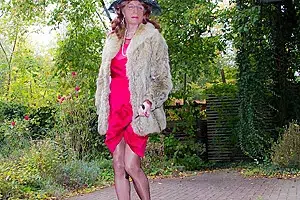 Transgender In Red Satin And Fur – Spanking Wanking Anal Stretching And Double Cumshot