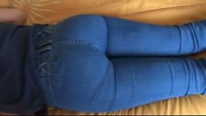 Gorgeous stepmother showing off her big ass with jeans on and jeans off.