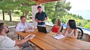 Team Chemistry Chapter 1: Bi Hotties Dina Joy And Cara Mella Share A Poolside Strap On Encounter GP3421