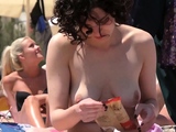 Beauty Brunette lass Topless Beach Voyeur Public Nude nice b