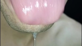 garganta profunda, sloopy, tongue, lengua juguetona, saliva, sumiso primer plano