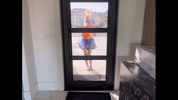 Halloween Trick-or-Treat Bad Bunny Gets Candy Cum and Squirts on His Cock