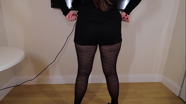 Handjob on her Crossed Legs in Pantyhose