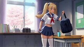 Naughty Blonde Student: Ass Up, Tits Out & Dripping Pussy Masturbation AI Generated