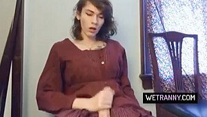 Brunette Tgirl Strokes Her Cock 8 Min