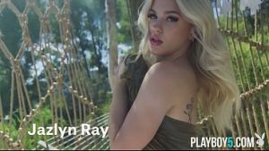 Naturally curvy teen blonde Jazlyn Ray solo outdoor with Playboy